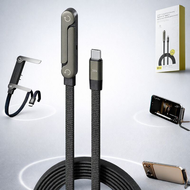 Kick Cable 2-in-1 Fast Charging USB-C Cable with Built-In Phone Stand (240W )