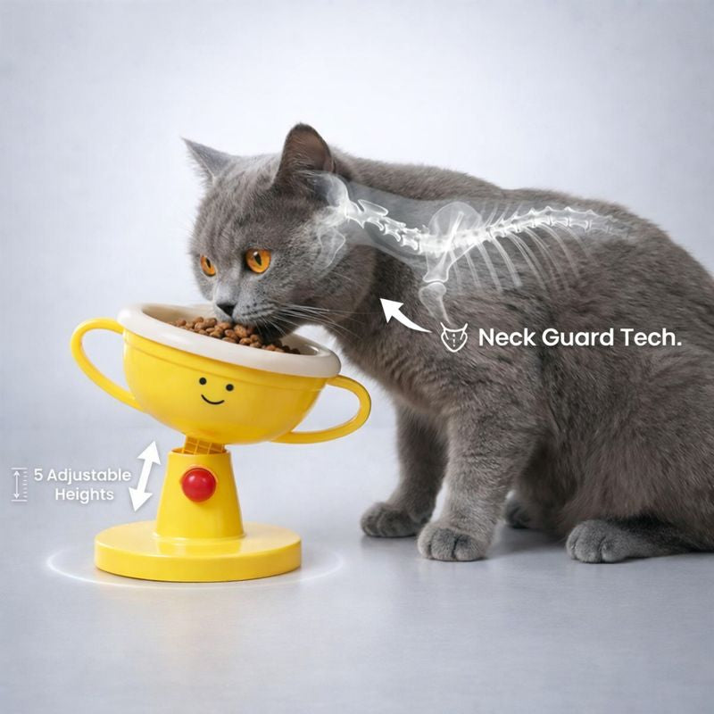 Adjustable Elevated Cat Bowl & Small Dog Feeder – 5-Level Height, 15° Tilted Neck Protection, Non-Slip Food & Water Stand for All Life Stages
